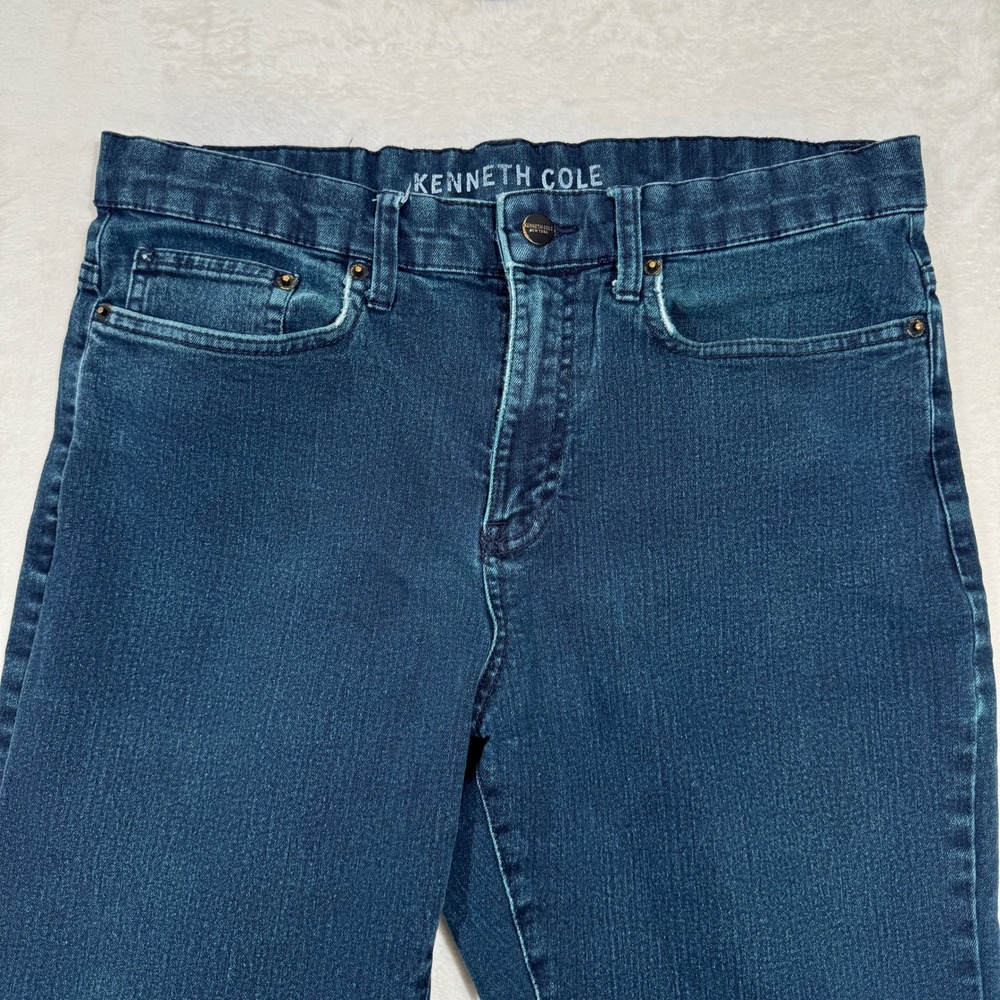 Kenneth Cole Jeans Mens 30x30 Blue Straight Leg Dark Wash Stretch Denim - Picture 2 of 13